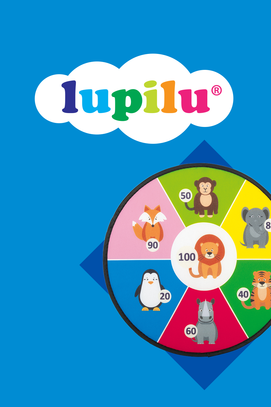 Žaidimas su gyvūnų atvaizdais ir skaičiais, įskaitant lapę, beždžionę, dramblį, liūtą, tigrą, raganosį ir pingviną.